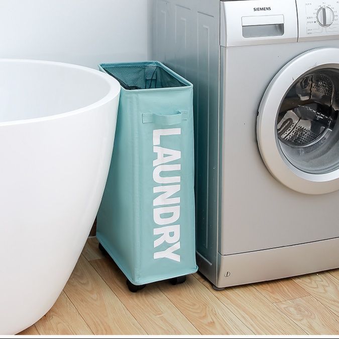 ランドリーバスケット スリム収納ランドリーキャスター付きバスケット