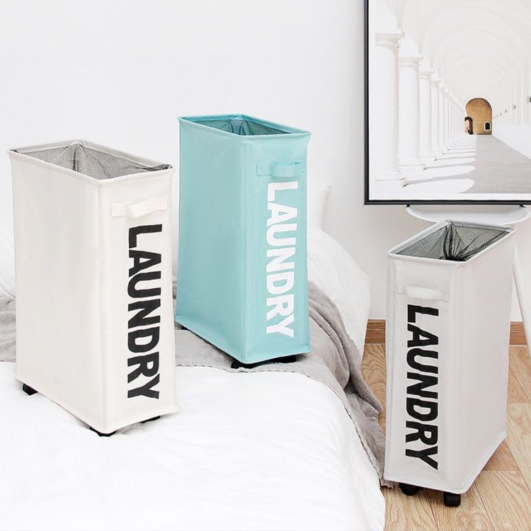 ランドリーバスケット スリム収納ランドリーキャスター付きバスケット