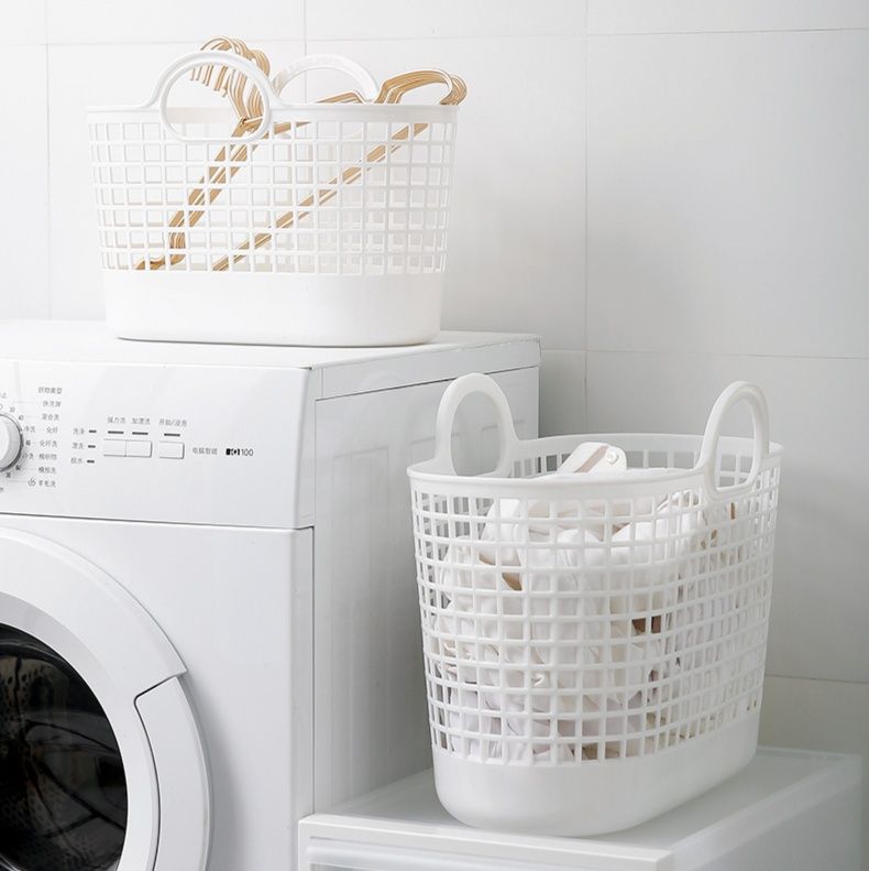 格子模様 実用派ランドリーバスケット