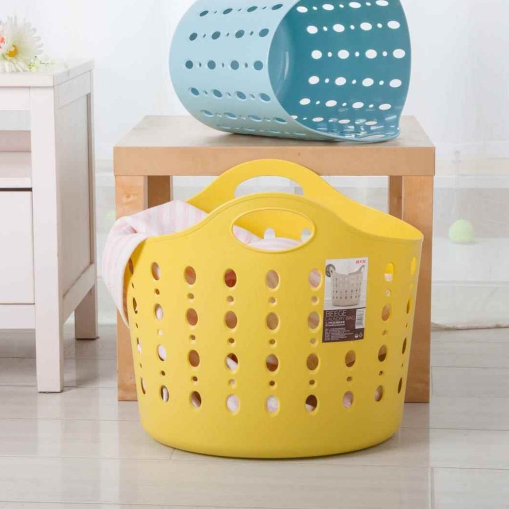 ランドリーバスケット 穴あき持ち手付き収納かご