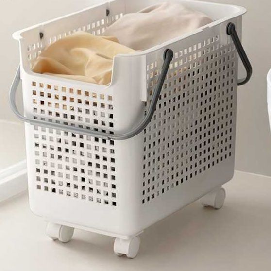 ランドリーバスケット キャスター付き通気メッシュバスケット