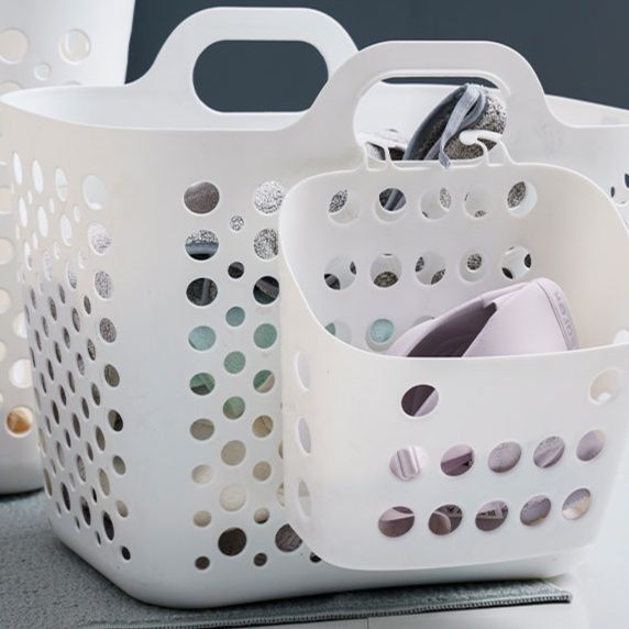 ランドリーバスケット 通気性抜群 持ち手付き収納かご