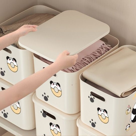 ランドリーバスケット パンダ模様収納ボックス 重ね置きタイプ