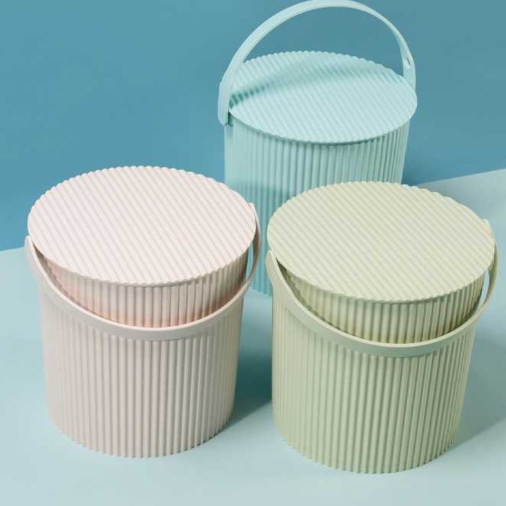 ランドリーバスケット 波紋デザイン蓋付き収納バケツ