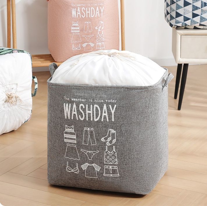 収納上手な布製ランドリーバスケット