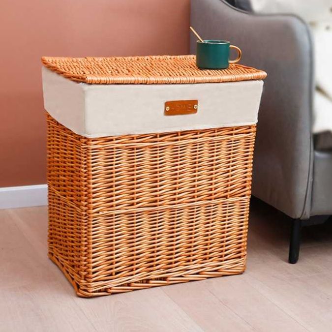 ランドリーバスケット 天然素材 蓋付き収納籠