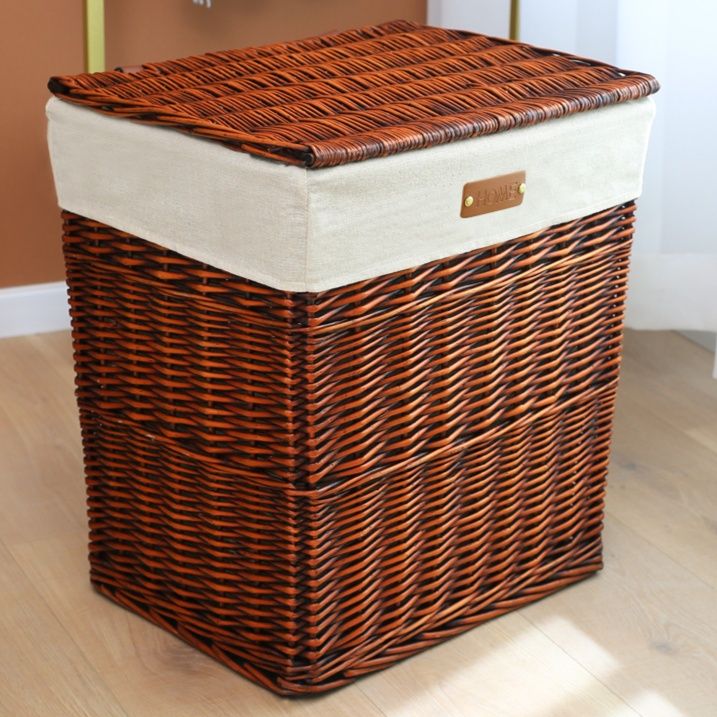 ランドリーバスケット 天然素材 蓋付き収納籠