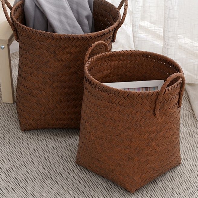 ランドリーバスケット 手編み収納かご 和モダン