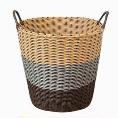 ランドリーバスケット 職人手編み 持ち手付き収納かご
