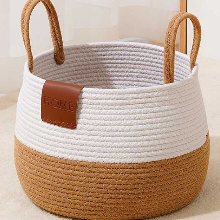 ランドリーバスケット 二色編み込み収納かご