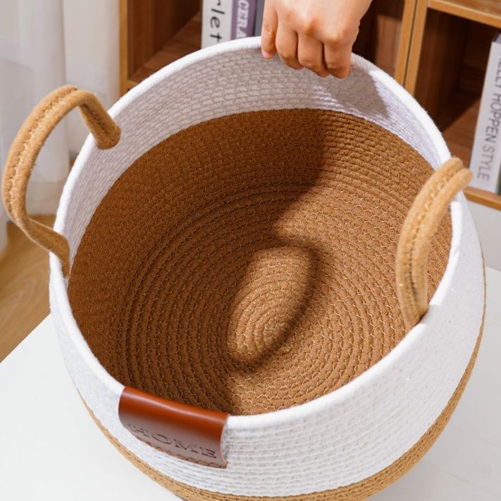 ランドリーバスケット 二色編み込み収納かご