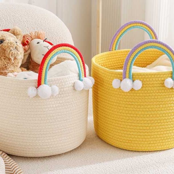ランドリーバスケット 虹のハンドル付き収納かご