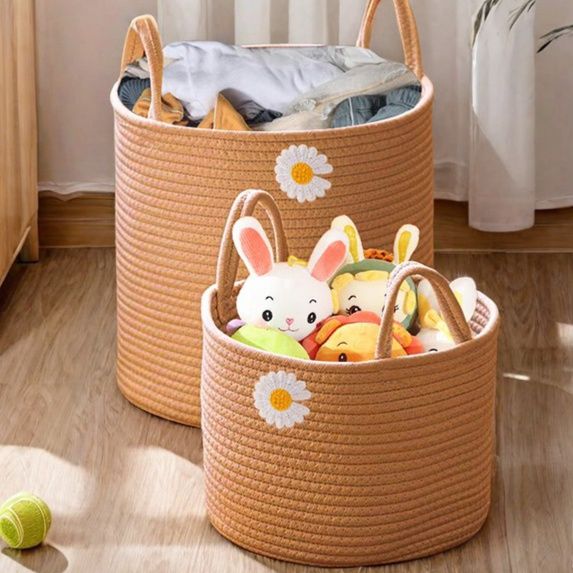 ランドリーバスケット デイジー付き収納かご 洗濯物整理バスケット