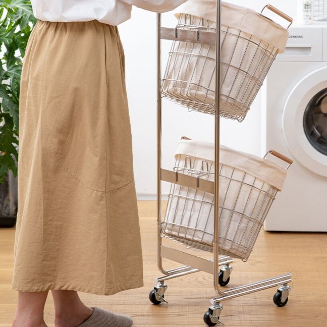 ランドリーバスケット 二段式ランドリーワゴン 移動式収納かご