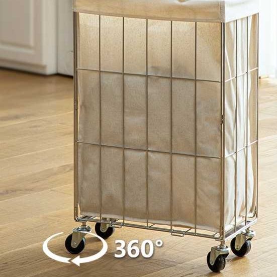 ランドリーバスケット 伸縮取っ手付き移動式洗濯かご