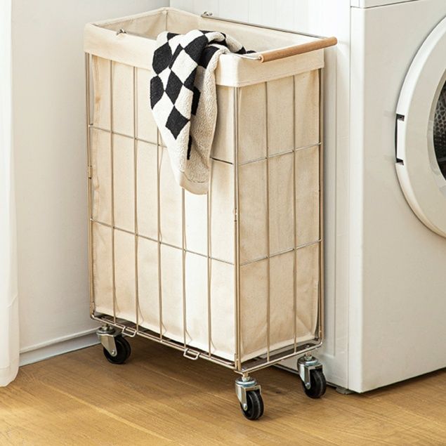 ランドリーバスケット 伸縮取っ手付き移動式洗濯かご