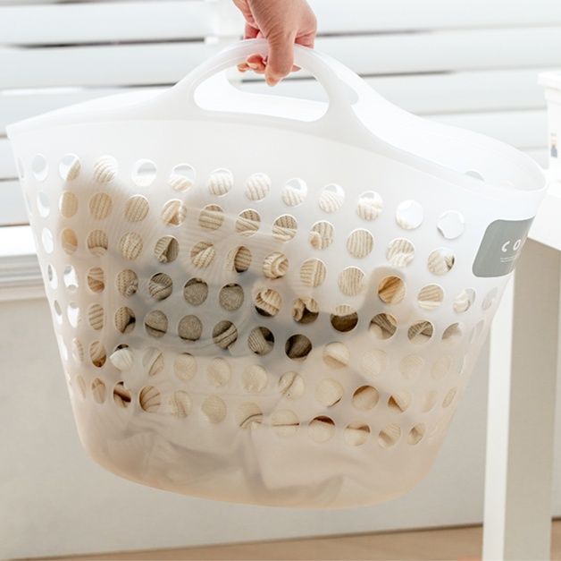 ランドリーバスケット 穴あき収納かご 持ち手付き整理バスケット