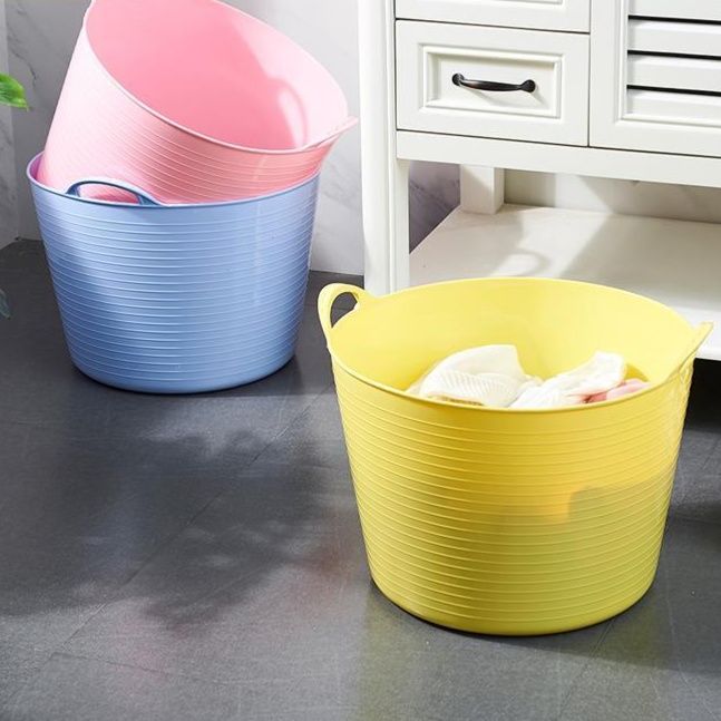 ランドリーバスケット 持ち手付き多目的収納かご
