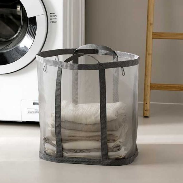 ランドリーバスケット シースルーメッシュ 折りたたみランドリーバッグ