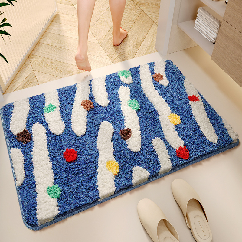ふわもこ水玉と波模様のバスマット