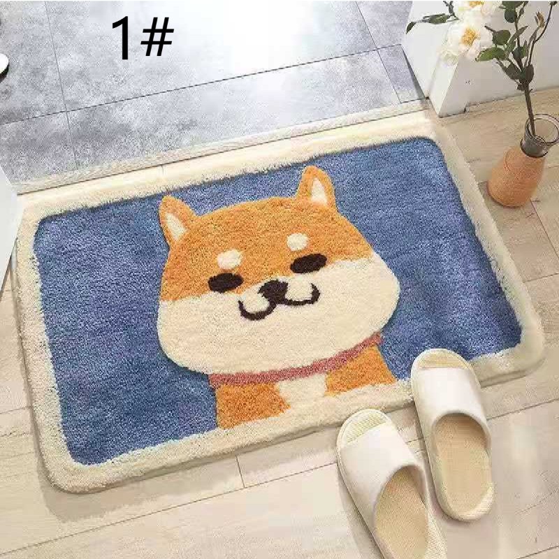 かわいい柴犬柄バスマット滑り止め付き吸水丸洗い可能