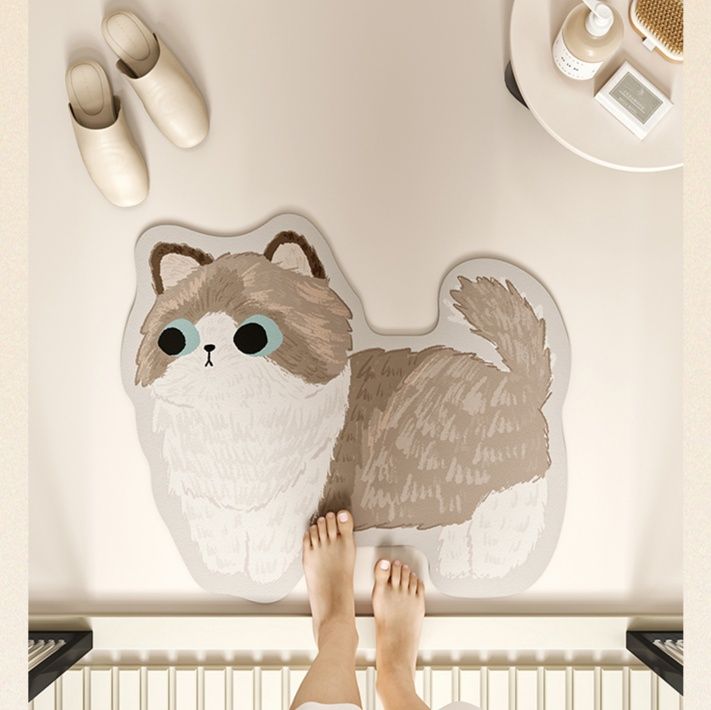 可愛い動物柄 ふわふわ毛足 バスマット ポリエステル