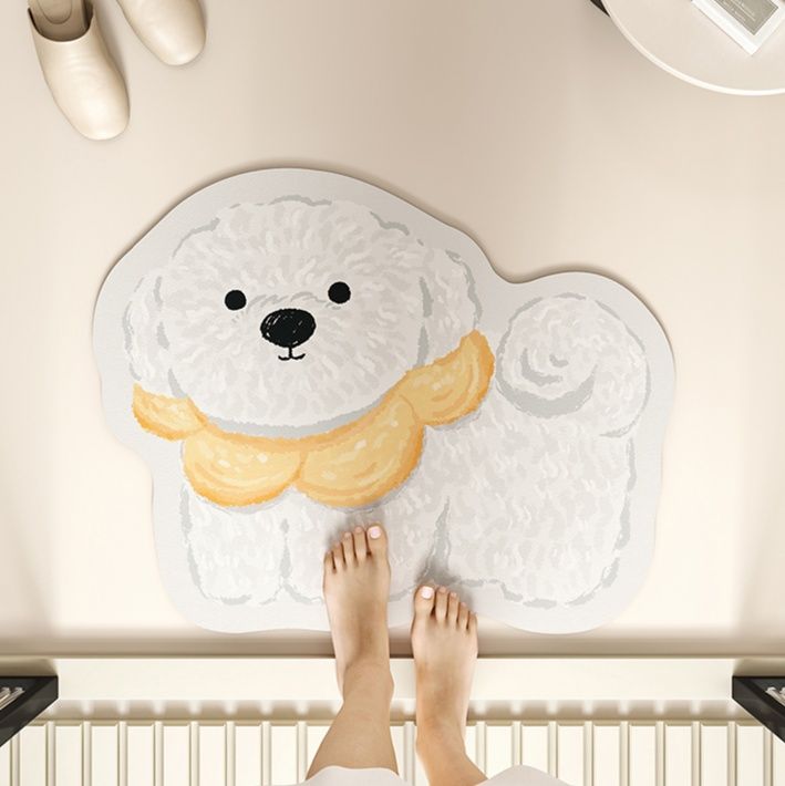 可愛い動物柄 ふわふわ毛足 バスマット ポリエステル