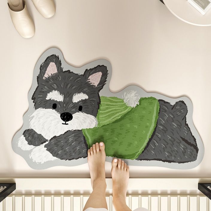 可愛い動物柄 ふわふわ毛足 バスマット ポリエステル