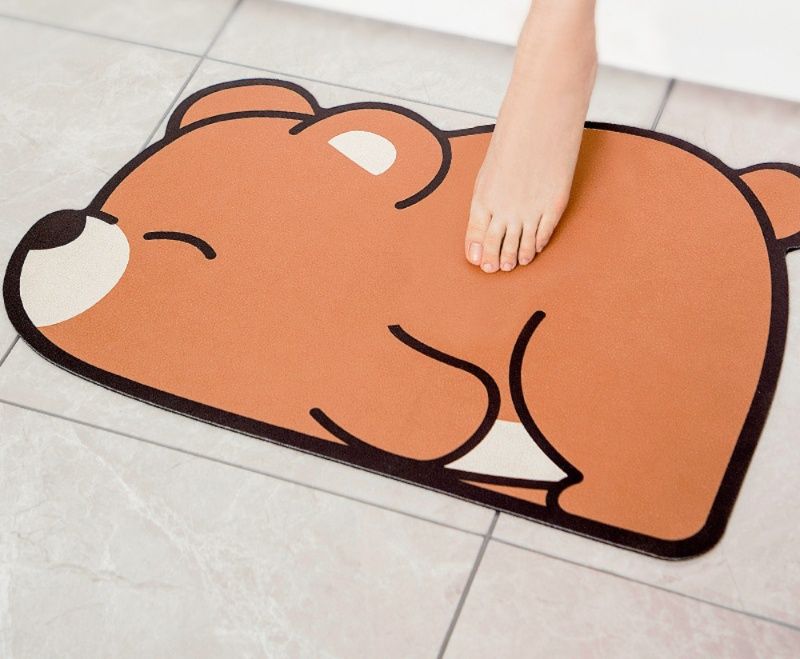 バスマット 可愛い熊さん柄の速乾ポリエステルバスマット