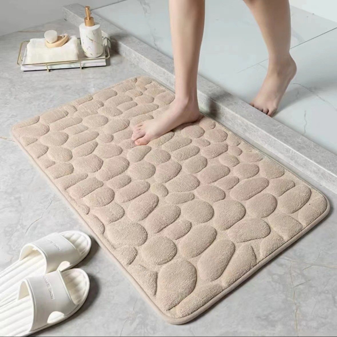 バスマット 立体石畳模様　ふわふわ吸水　
