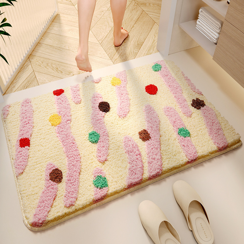 ふわもこ水玉と波模様のバスマット