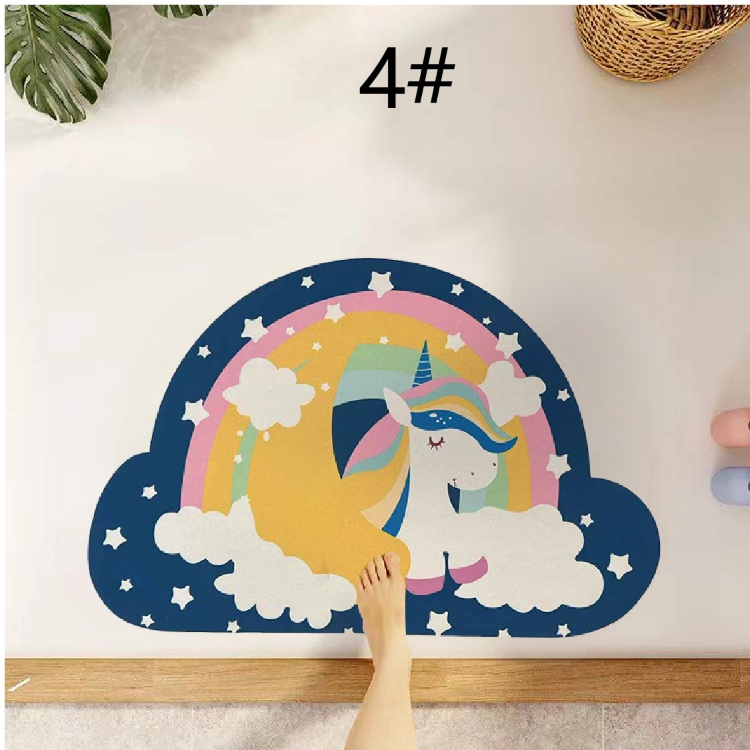 可愛いユニコーン柄バスマット滑り止め付き丸洗い可