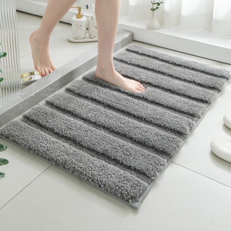 バスマット ふわふわ立体縞模様滑り止め付きタオル地足拭きマット