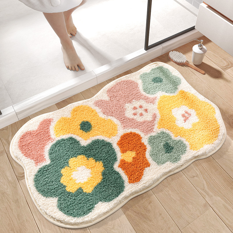 ふわもこ花柄デザインバスマット