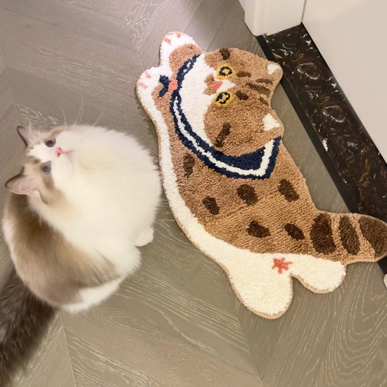 可愛い猫柄吸水バスマット滑り止め付き丸洗い対応