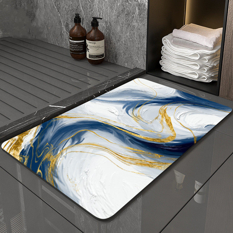 バスマット 大理石風マーブル模様ポリエステルバスマット