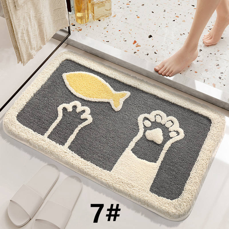 可愛い動物柄バスマット 滑り止め付き 吸水マット 丸洗い対応