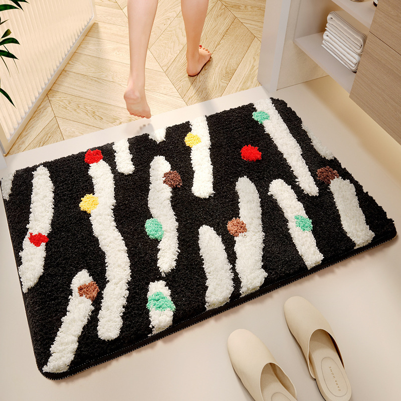 ふわもこ水玉と波模様のバスマット