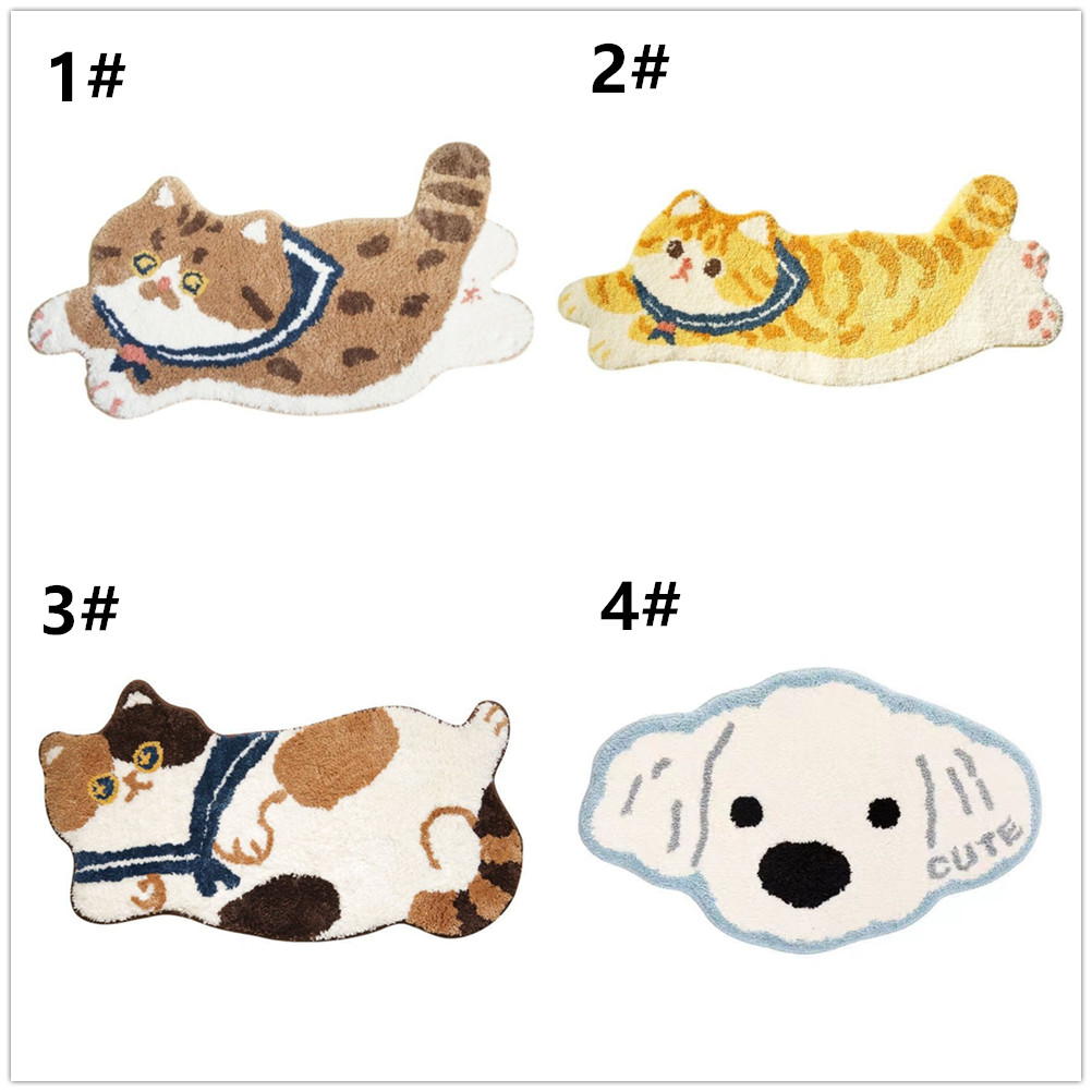 可愛い猫柄吸水バスマット滑り止め付き丸洗い対応