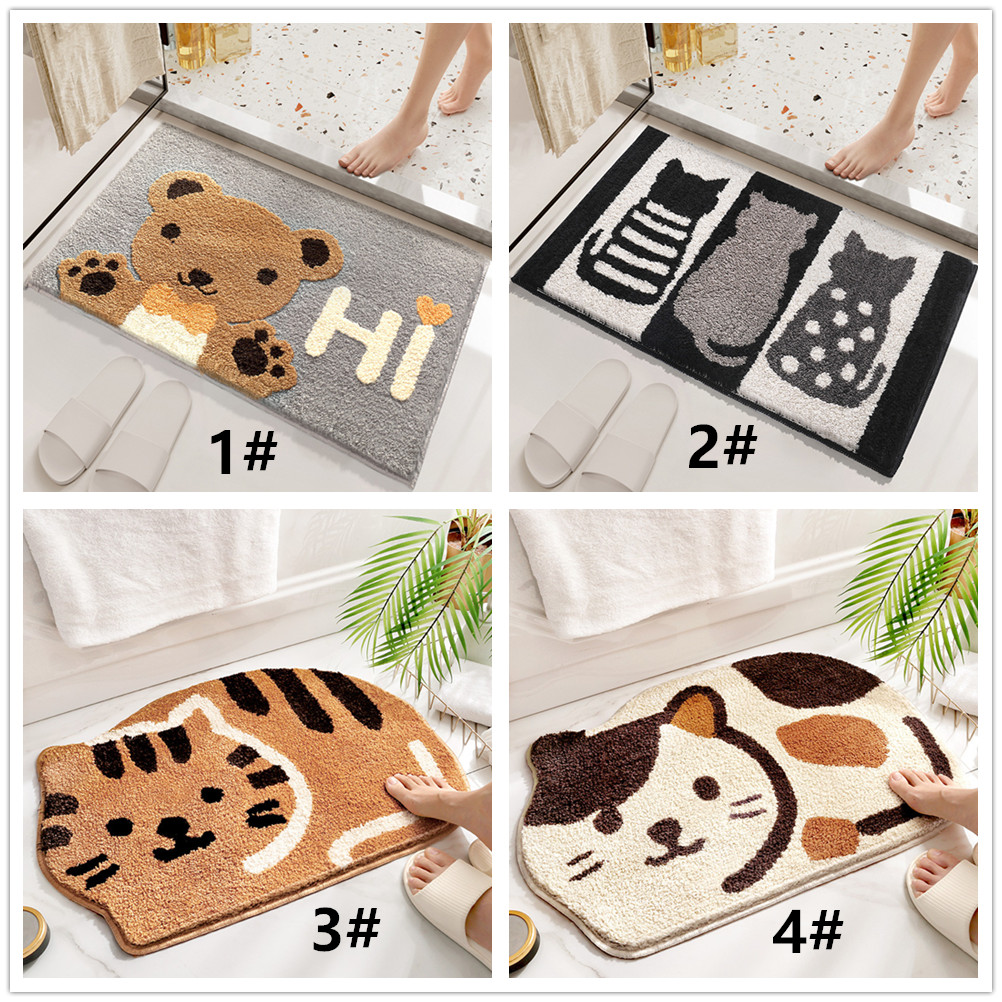 可愛い動物柄バスマット 滑り止め付き 吸水マット 丸洗い対応
