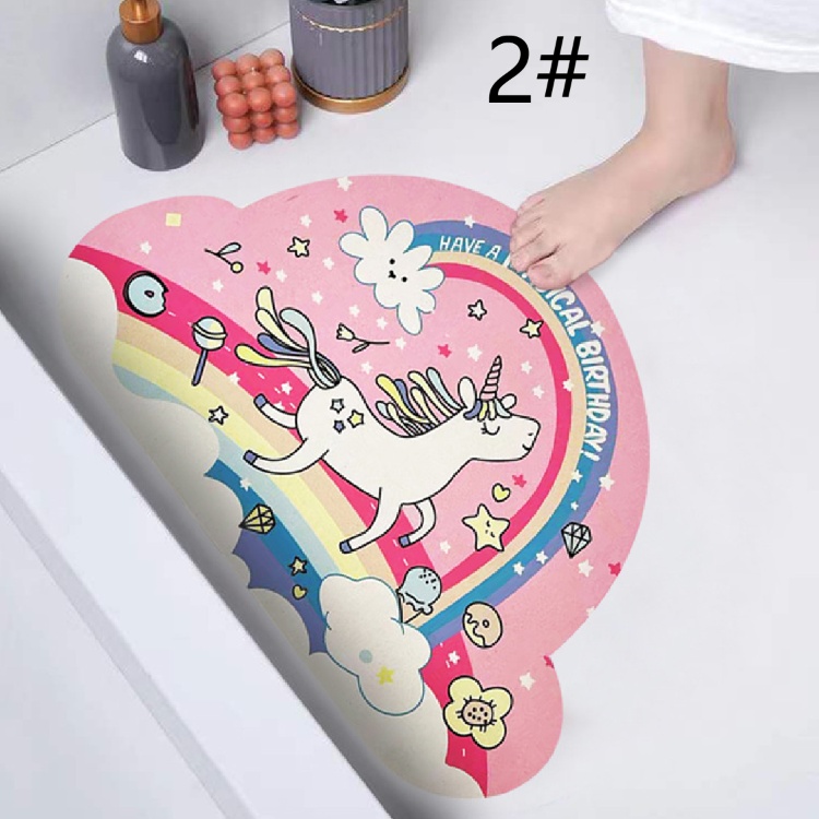 可愛いユニコーン柄バスマット滑り止め付き丸洗い可