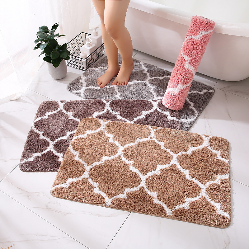  幾何学模様ふわふわタオル地バスマット