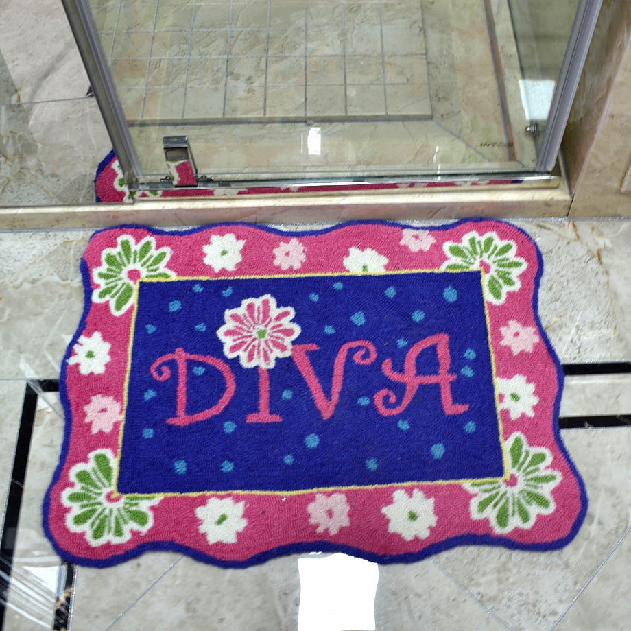 バスマット 花柄刺繍ハイヒールモチーフタオル地バスマット