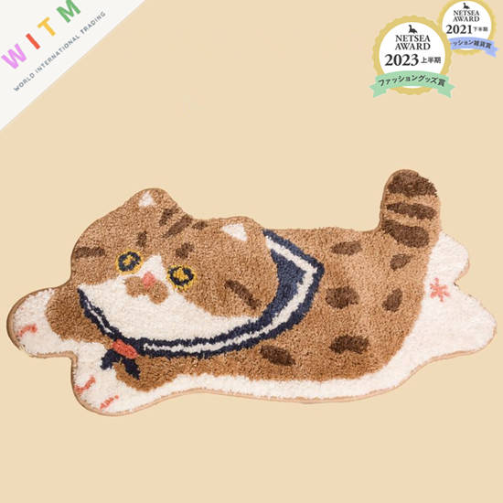 可愛い猫柄吸水バスマット滑り止め付き丸洗い対応