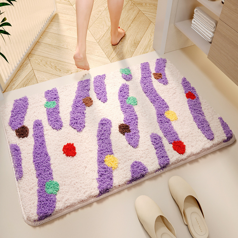ふわもこ水玉と波模様のバスマット