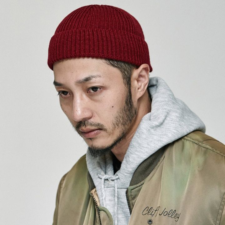 ビーニー リブ編み折り返しニット帽