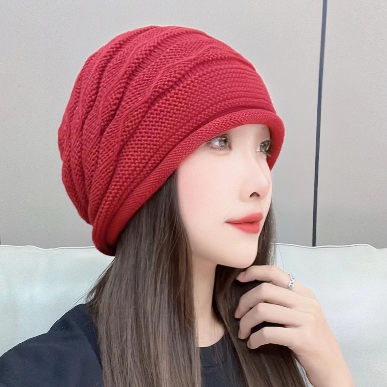 ビーニー ざっくり編み ゆったりシルエット ニット帽