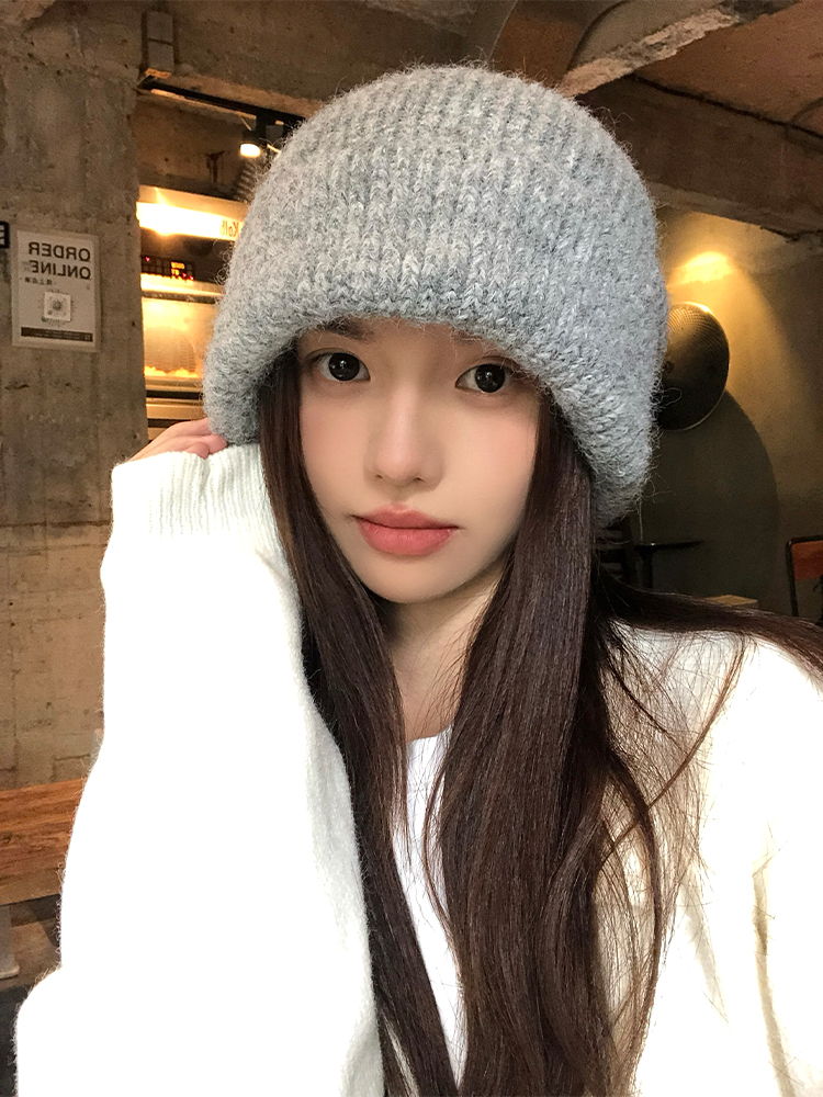 ビーニー もこもこリブ編みニット帽