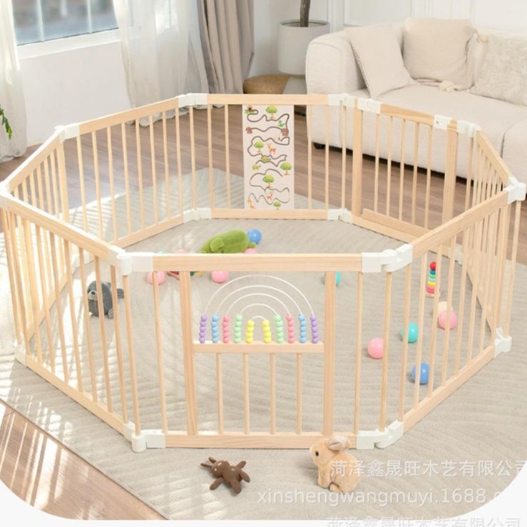 ベビーサークル 知育玩具パネル付き八角形木製ベビーサークル