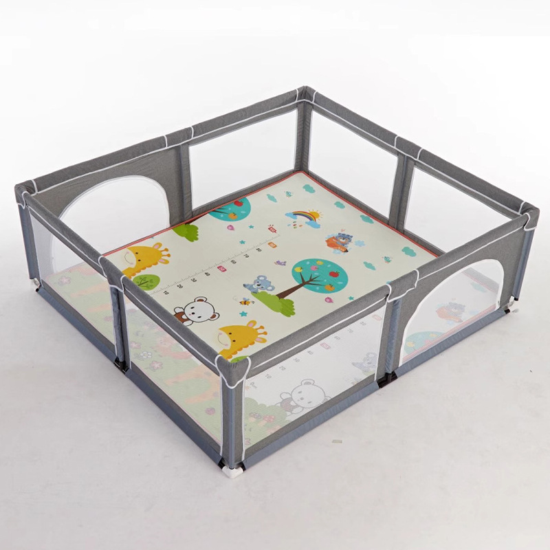 動物柄プレイマット付き透明メッシュベビーサークル